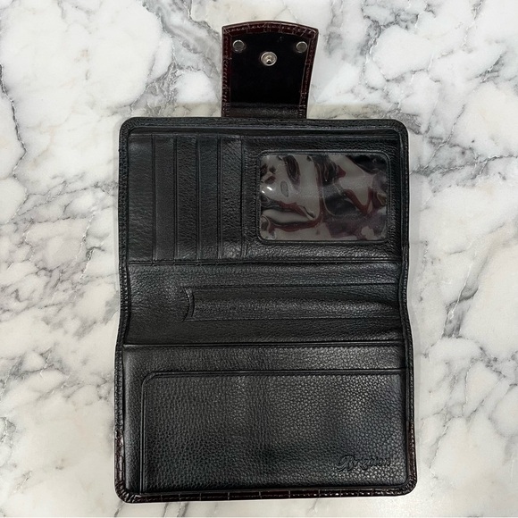 Vintage Brighton Pebbled Leather Croc Embossed Bi-Fold Wallet Brown Black - Picture 8 of 13